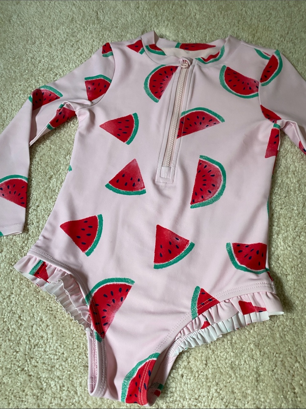 GAP Pink Watermelon Print Long-Sleeve One-Piece Swim 4T
